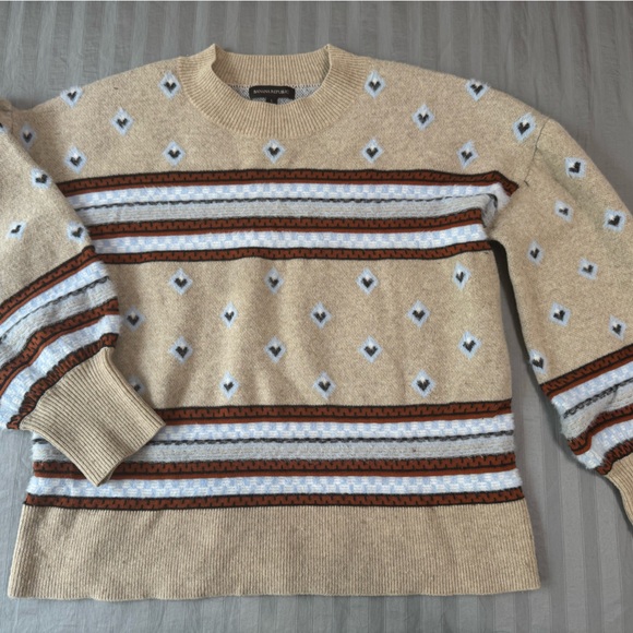 BANANA REPUBLIC Large Oversized Fair Isle Balloon Sleeve Wool Sweater - Picture 5 of 6